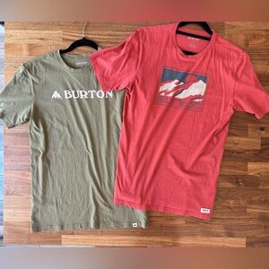 Two Pack Burton Short Sleeve T-Shirts - Green & Red - Both Size Small